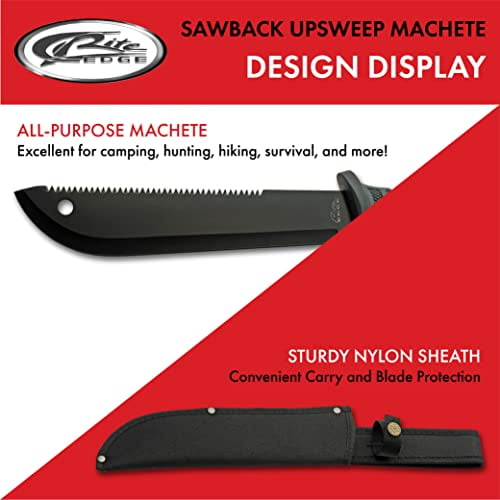 Szco Supplies 15.25” Rubberized Handle Saw Back Upsweep Machete With Nylon Sheath Black 211558