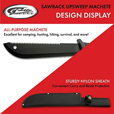 Szco Supplies 15.25" Rubberized Handle Saw Back Upsweep Machete With Nylon Sheath Black 211558