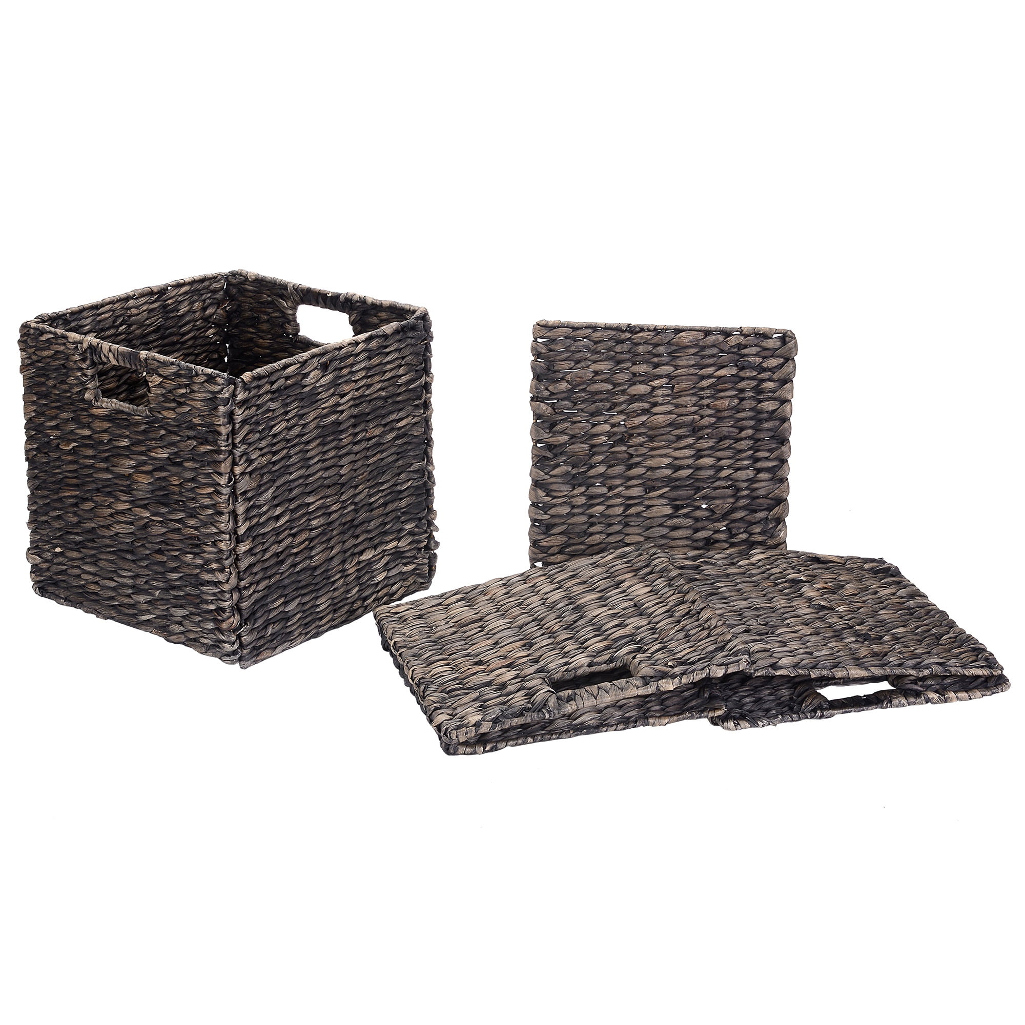 Villacera's 12-Inch Square Handmade Wicker Storage Bin Foldable Baskets, Set of 2, Brown