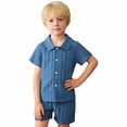 thumbnail image 2 of Gyexs Boys 2 Piece Summer Outfits Beach Vacation Sets Textured Linen Short Sleeve Button Down Shirts and Shorts Clothing Set Navy, 4-5 Years, 2 of 5