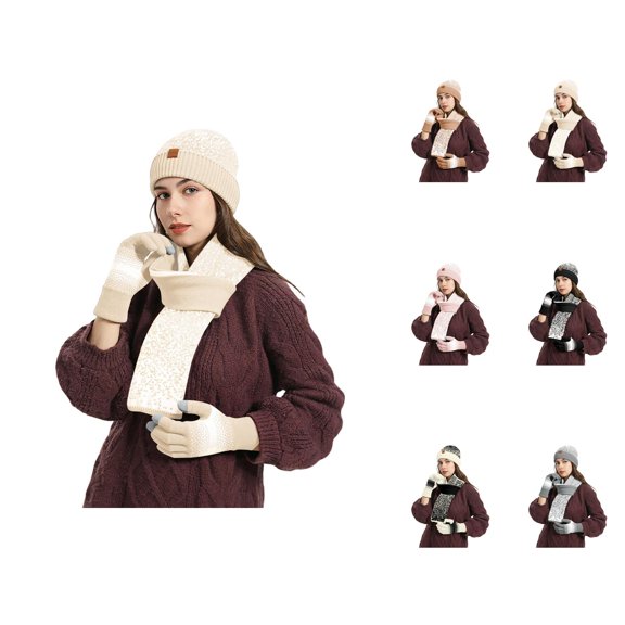 Women Plush Knit Hat Scarf Set - Lined Ear Flap Beanie And Neck Warmer, Fashion Warm Stocking Stuffers, Winter Outdoor Christmas Gifts For Women