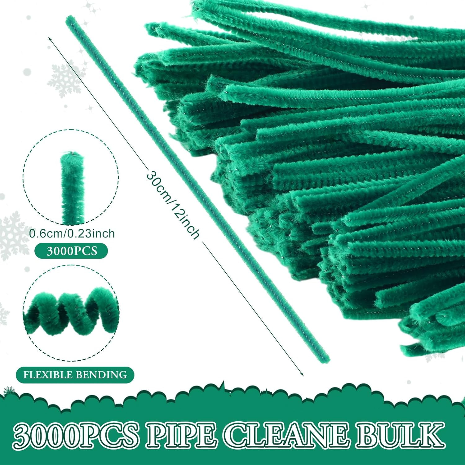 3000 Pcs Pipe Cleaners Bulk Craft Supplies 6 mm x 12 Inch Chenille Stems Pipe Cleaner for DIY Arts Crafts Decorations Flowers Decor