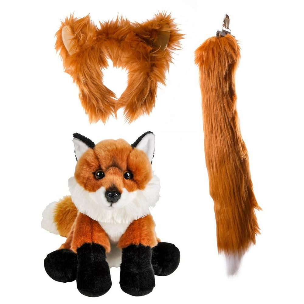 Wildlife Tree Stuffed Plush Red Fox Ears Headband and Tail Set with Baby Plush Toy Red Fox