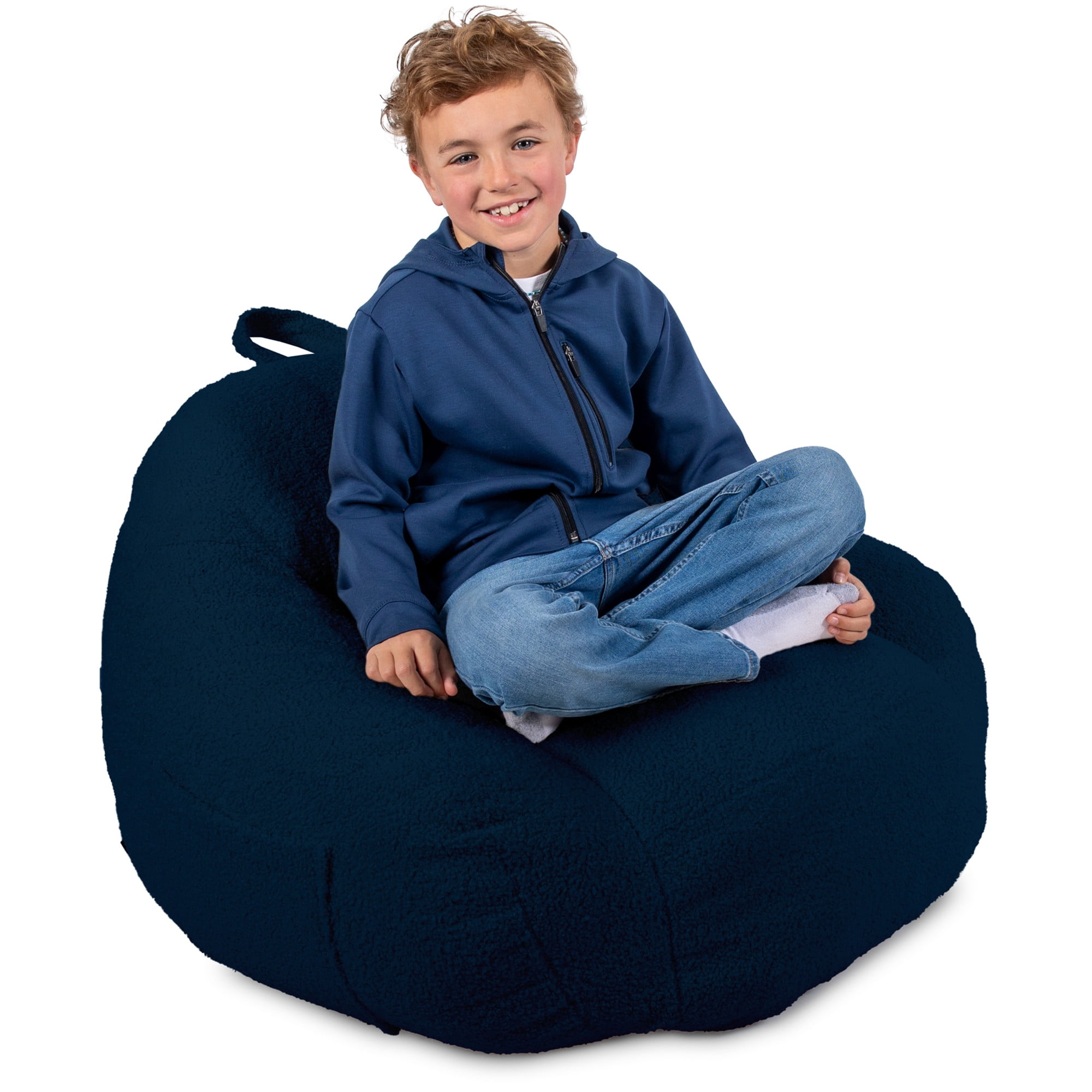 Big Joe Cloudberry Kids Foam-Filled Bean Bag Chair, Deep Blue Teddy Boucle