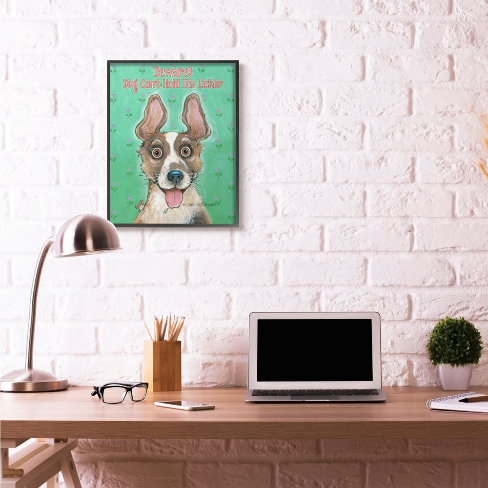 Beware Dog Can't Hold Its Licker Funny Cartoon Pet Design XXL Framed Giclee Texturized Art by Gary Patterson