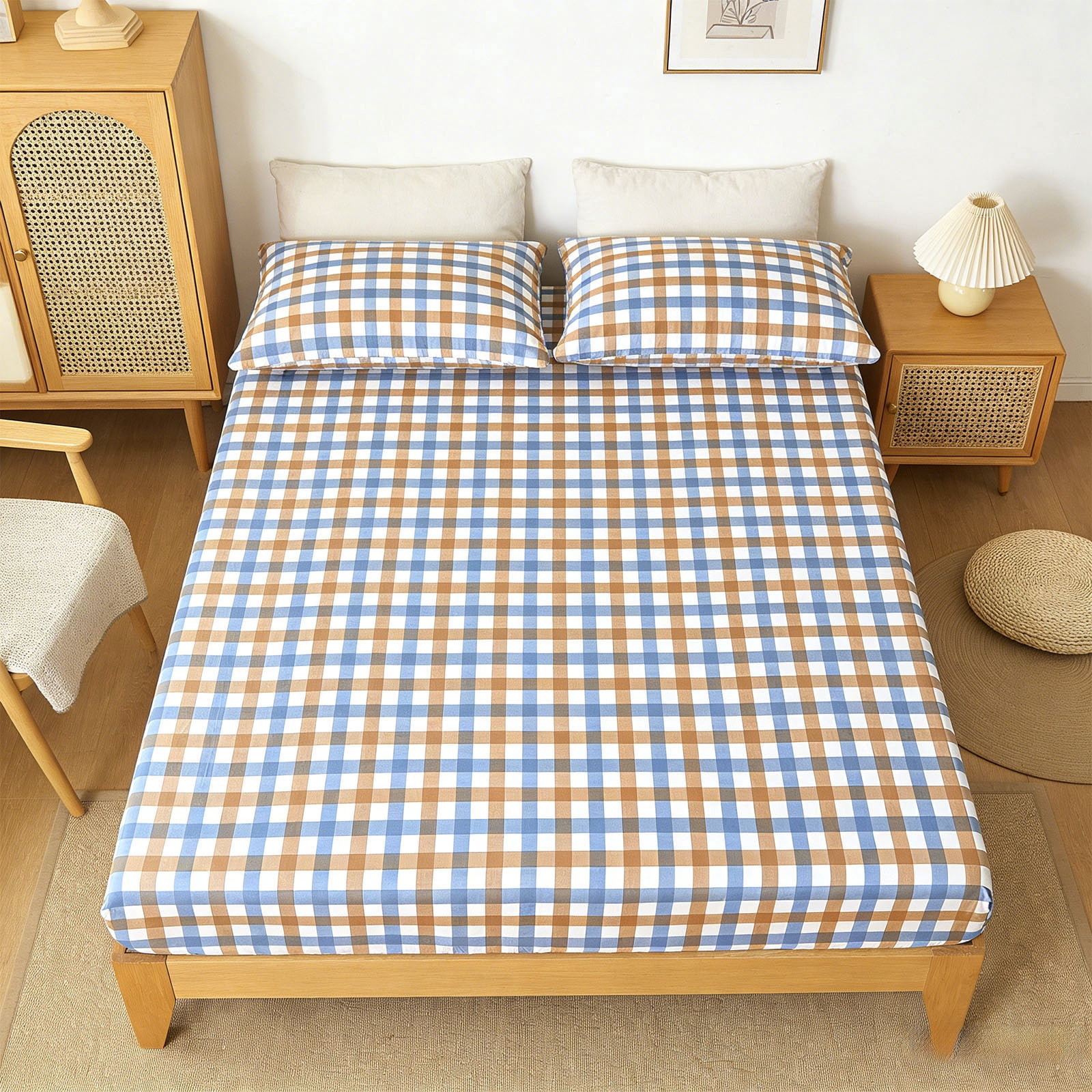 Ikohbadg Double Bed Fitted Sheet Non-Slip Mattress Protector Soft Fiber Sleeping Cover for Children and Pets, Stain & Wrinkle Resistant, Easy Care, Ultimate Sleep Support