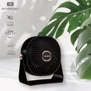 Aiwa 4 Desk Fan, USB-C Rechargeable Mini Fan with 3 Speeds and 270-Degree Rotation, Black