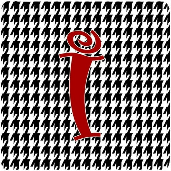 Set of 4 Monogram - Houndstooth Black Foam Coasters Initial Letter I