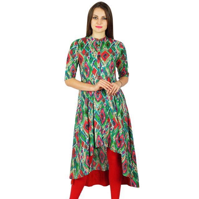 Bimba Robe Mode pour Femmes, Kurta Kurti Anarkali Asymétrique à Col Mandarin