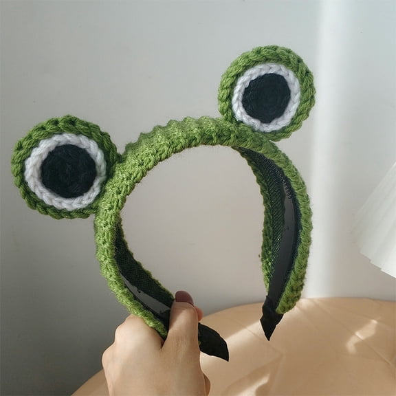 2pcs Cute Frog Hair Hoop Women's Face Washing Cartoon Fashion Knitted Head Hoop Headbands Non-slip Pressed Headbands