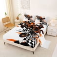 thumbnail image 2 of Castle Fairy Geometric Motocross Queen Sheet Sets 4 Pieces for Teens, Checkered Race Jump Bed Set for Kids Bedroom, Black Orange, 2 of 6