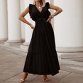 thumbnail image 1 of Qiopertar Liquidation à Moins de 5$ Robe de Mode pour Femmes Couleur Unie Col en V Fendue Sans Manches + Ceintures Liquidation jusqu'à 65 % de Réduction, 1 of 9