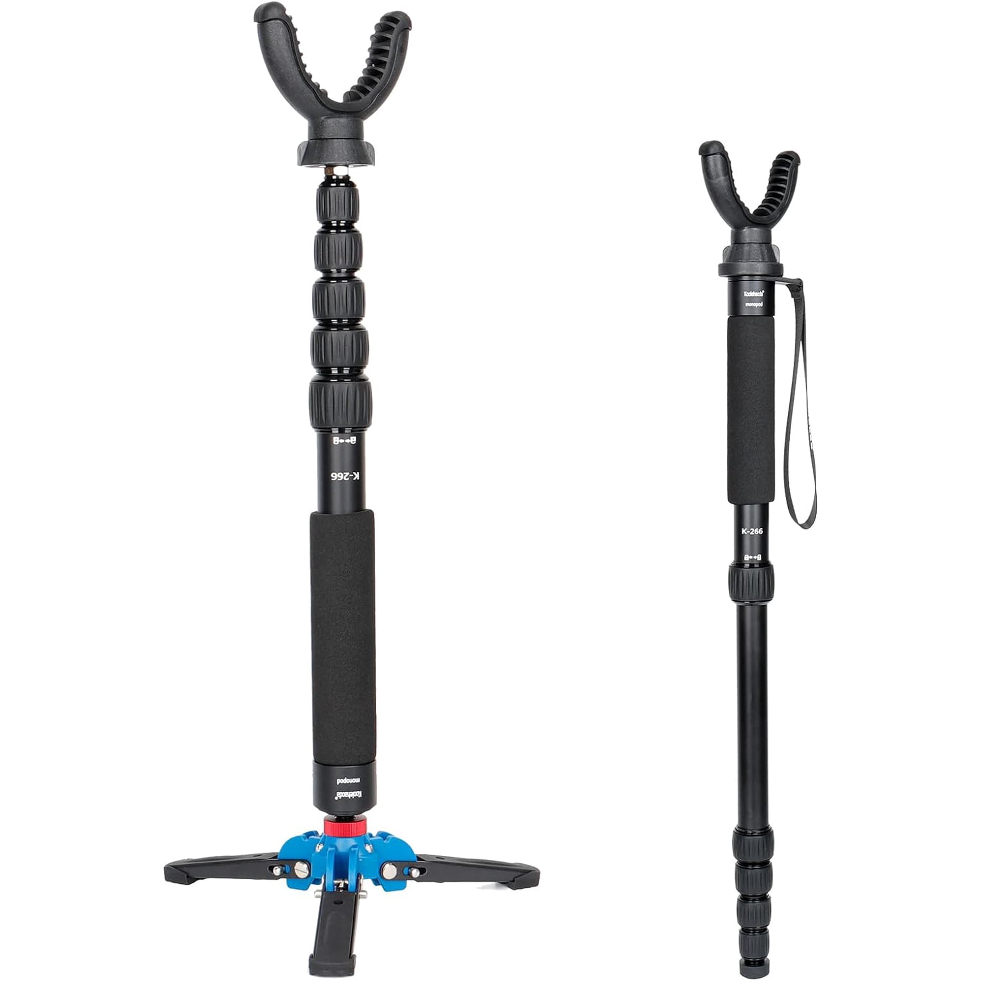 Fooletu Shooting Stick Monopod with Tri-Stand Tripods Base, Rotating and Removeable U Shaped Yoke, Gun Pod Rifle Rest for Hunting, Shooting and Outdoors-(k266+u)