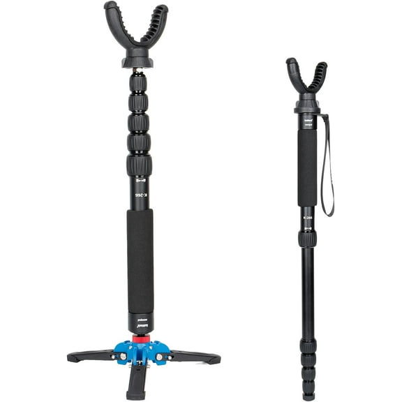 Fooletu Shooting Stick Monopod with Tri-Stand Tripods Base, Rotating and Removeable U Shaped Yoke, Gun Pod Rifle Rest for Hunting, Shooting and Outdoors-(k266 u)