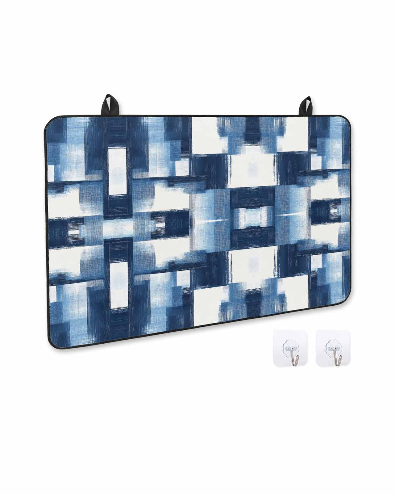 nqOlkjepod Large Induction Cooktop Protector Mat 24"x21", Blue White Geometric Stove Top Covers for Electric Stove, Vintage Abstract Plaid Texture Stove Burner Cover Mats, Glass Top Stove Cover