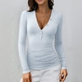 thumbnail image 2 of GJSYRH Women Long Sleeve Henley Shirts V Neck Button Tight Slim Fitted Top Going Out Tees, 2 of 7
