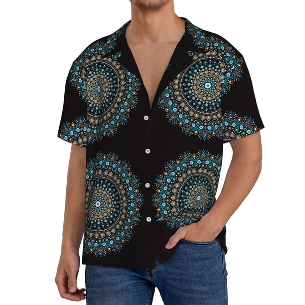Fotbe Mandala Camisa Estampada de Manga Corta para Hombre, Casual de Verano, Estilo Playero, Sin Arrugas-Small