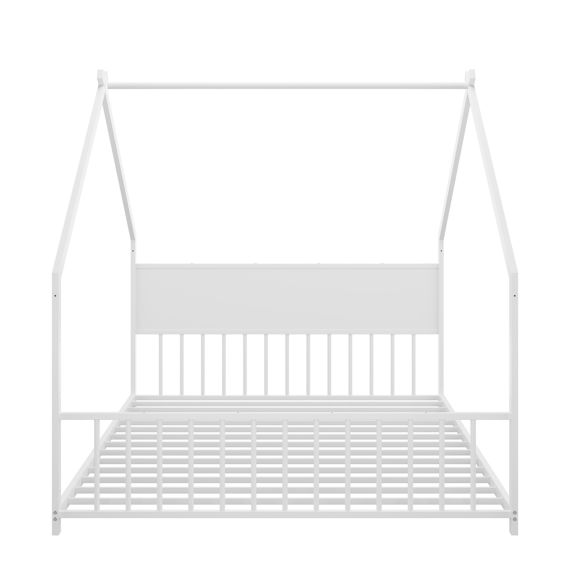 Aukfa Full Size Metal House Bed Frame with LED Lights, Montessori Floor Bed for Kids & Toddlers, Modern Kids Room Furniture, White