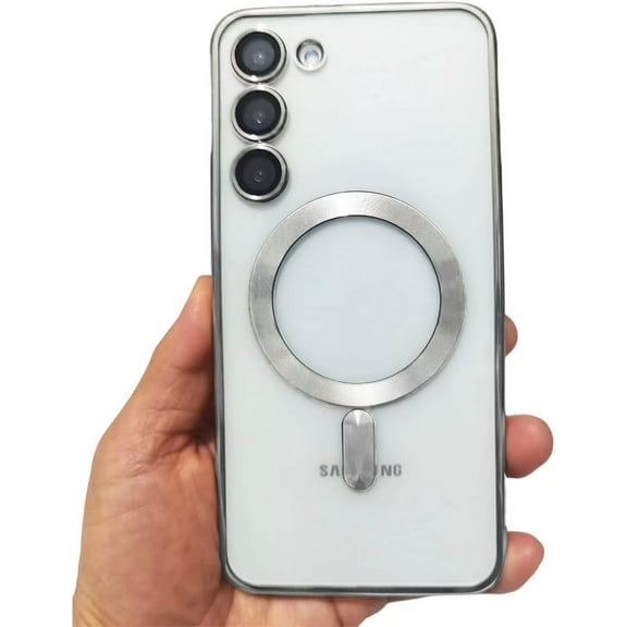 Galaxy S23 Plus Case, Clear Case for Samsung Galaxy S23 Plus Built-in Camera Lens Protector Magnetic Case Compatible with MagSafe Elegant Protection Case Cover - Silver