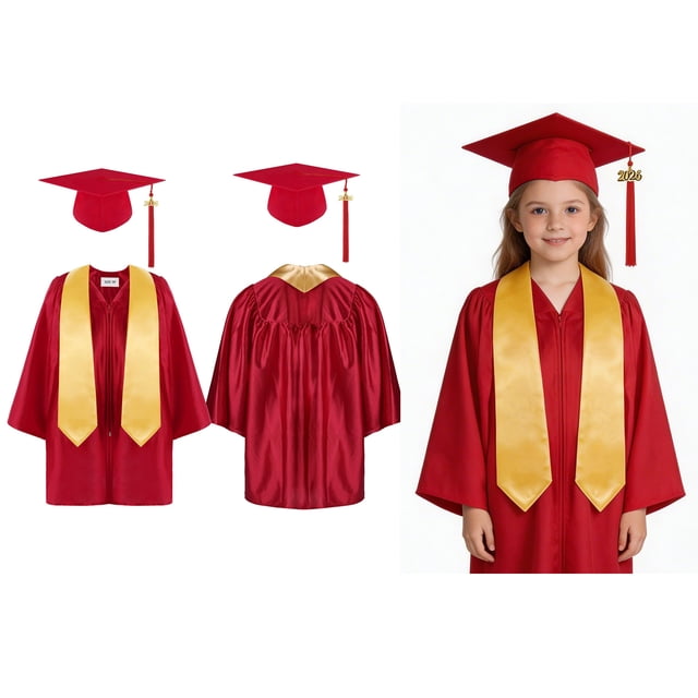 Ensemble Toge et Mortier de Remise des Diplômes pour Garçons et Filles, Toge et Mortier Rouges pour Enfants, Tenue de Photographie de Remise des Diplômes 4-5 Ans