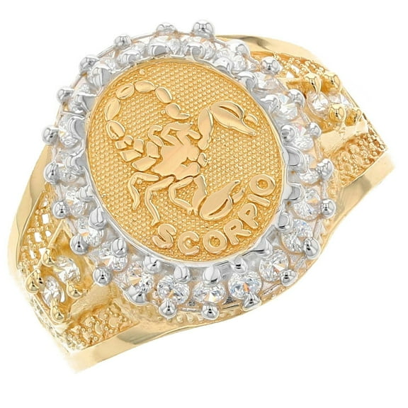 JackAni 10k Solid Yellow Gold CZ Accented Men's Scorpio Zodiac Ring - Size 7.25
