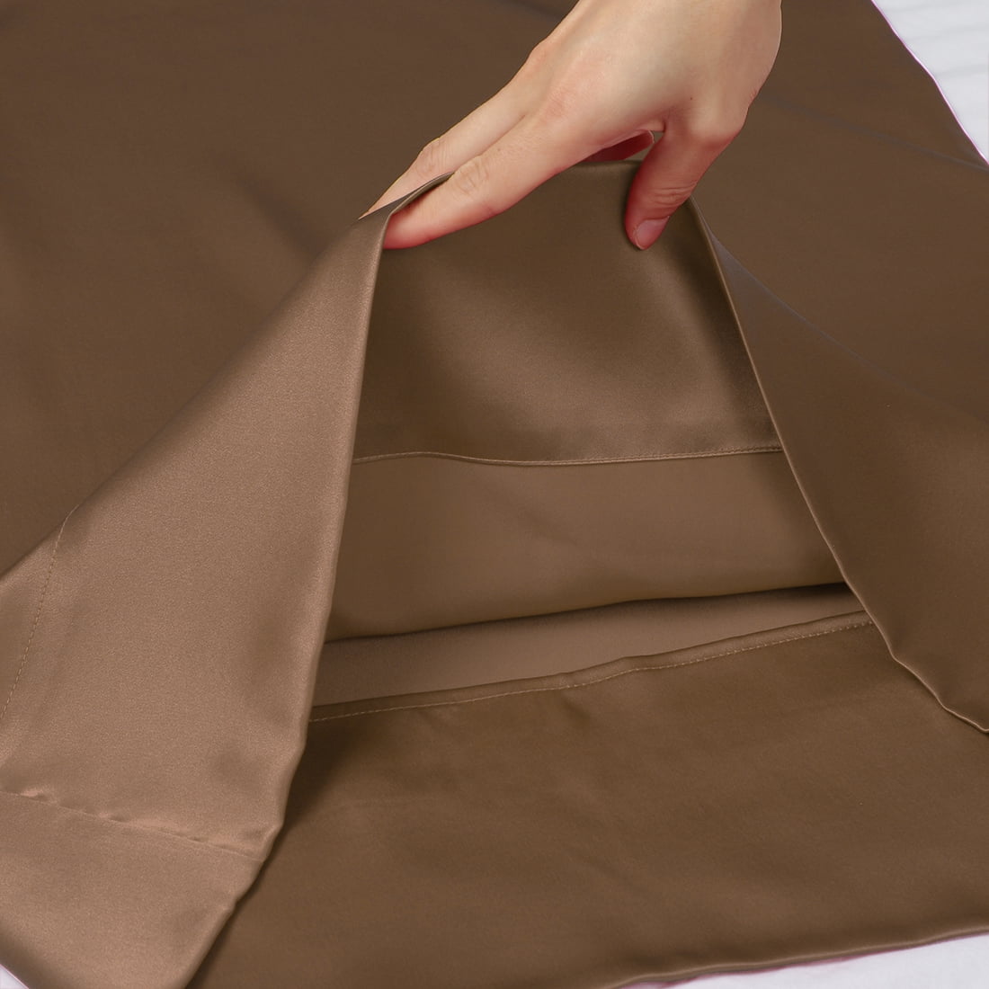 Unique Bargains 2-Pack 19 Momme 100% Silk Pillowcases Coffee Color Queen
