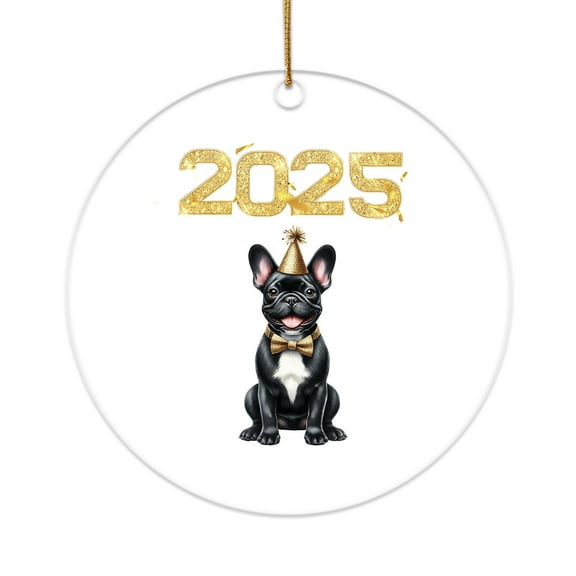 Happy New Year French Bulldog Welcome 2025 Balloon Firework Party Acrylic Round Ornament Dog Lover Gifts Home Tree Decor - 01014