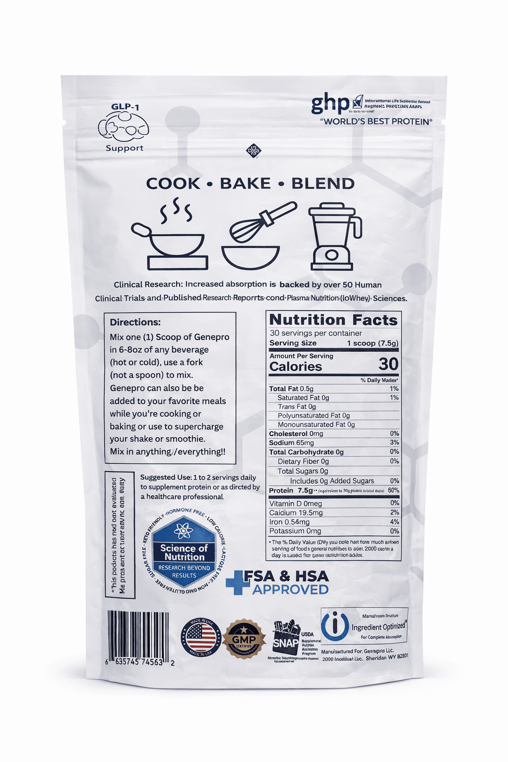 Genepro Protein Powder Unflavored Lactose-Free Gluten-Free 1 Count