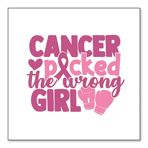 DistinctInk Custom Bumper Sticker - 4" x 4" Decorative Decal - White Background - Pink Ribbon Cancer Picked the Wrong Girl