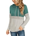 thumbnail image 1 of Women's Color Block Hoodies Fall Long Sleeve Sweatshirt Casual Drawstring Pullover Tops Striped Tunic Shirts, 1 of 5