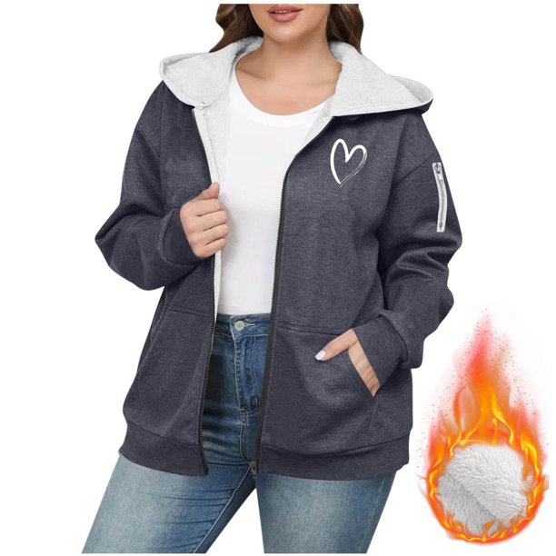 HongQid Women's Sherpa Plus Size Casual Fuzzy Hoodies Sweatshirt Long Sleeve Full Zipper Track Tops Athletic Jackets with Pockets