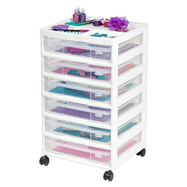 IRIS USA SBC356E 6Drawer Scrapbook Cart with Organizer Top, White