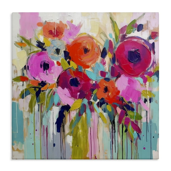 Stupell Industries Bold Drip Roses Plants & Flowers Painting Wrapped Canvas Art Print Wall Art, 17 x 17