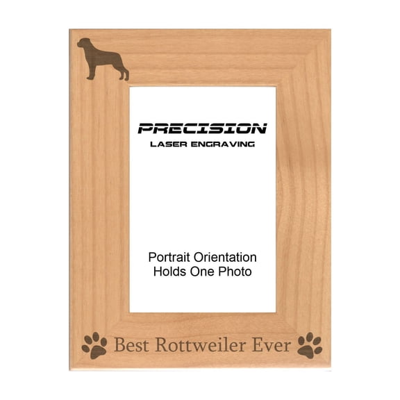 PrecisionNC Engraving Dog Pet Frames Best Rottweiler Ever with Paw Prints Engraved Natural Wood Picture Frame 4x6 Portrait