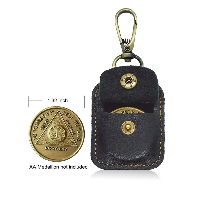 AA Medallion or Coin Holder, Leather Key Chain Snap Open Leather