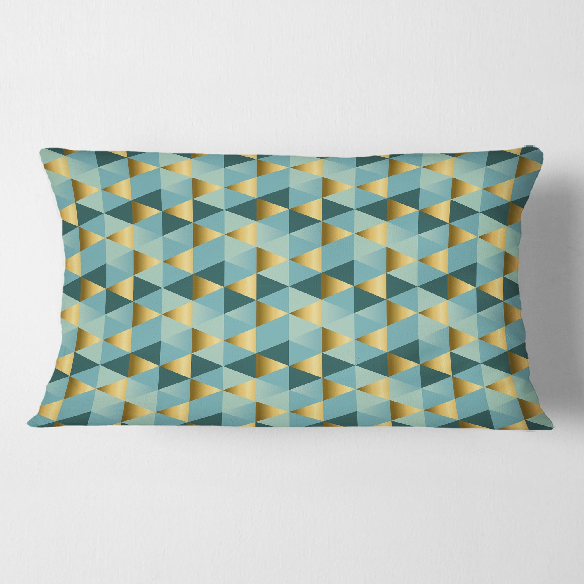 Designart Gold and Blue Dynamics V' Mid-Century Modern Throw Pillow - 12x20