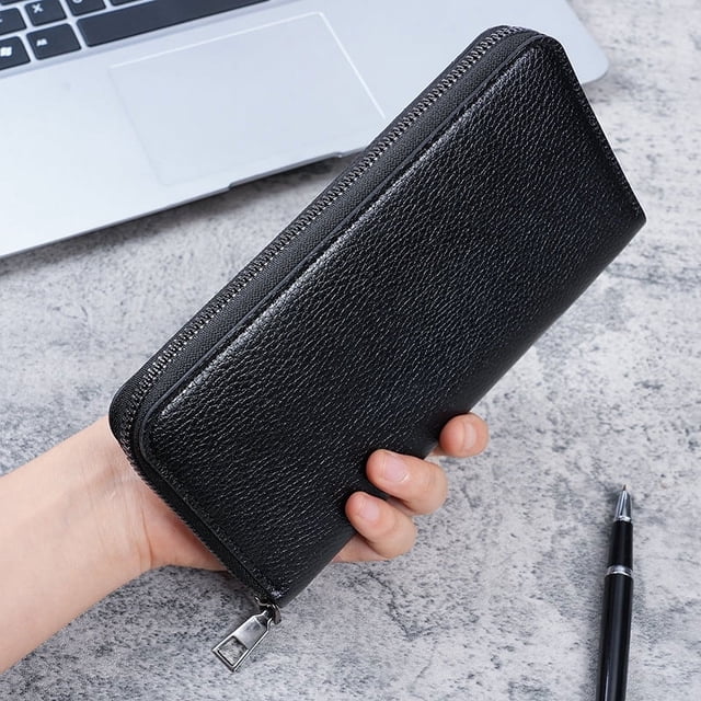 Cartera larga con cremallera para hombre, cartera de gran capacidad, bolso de mano, bolso para teléfono móvil, tarjetero informal