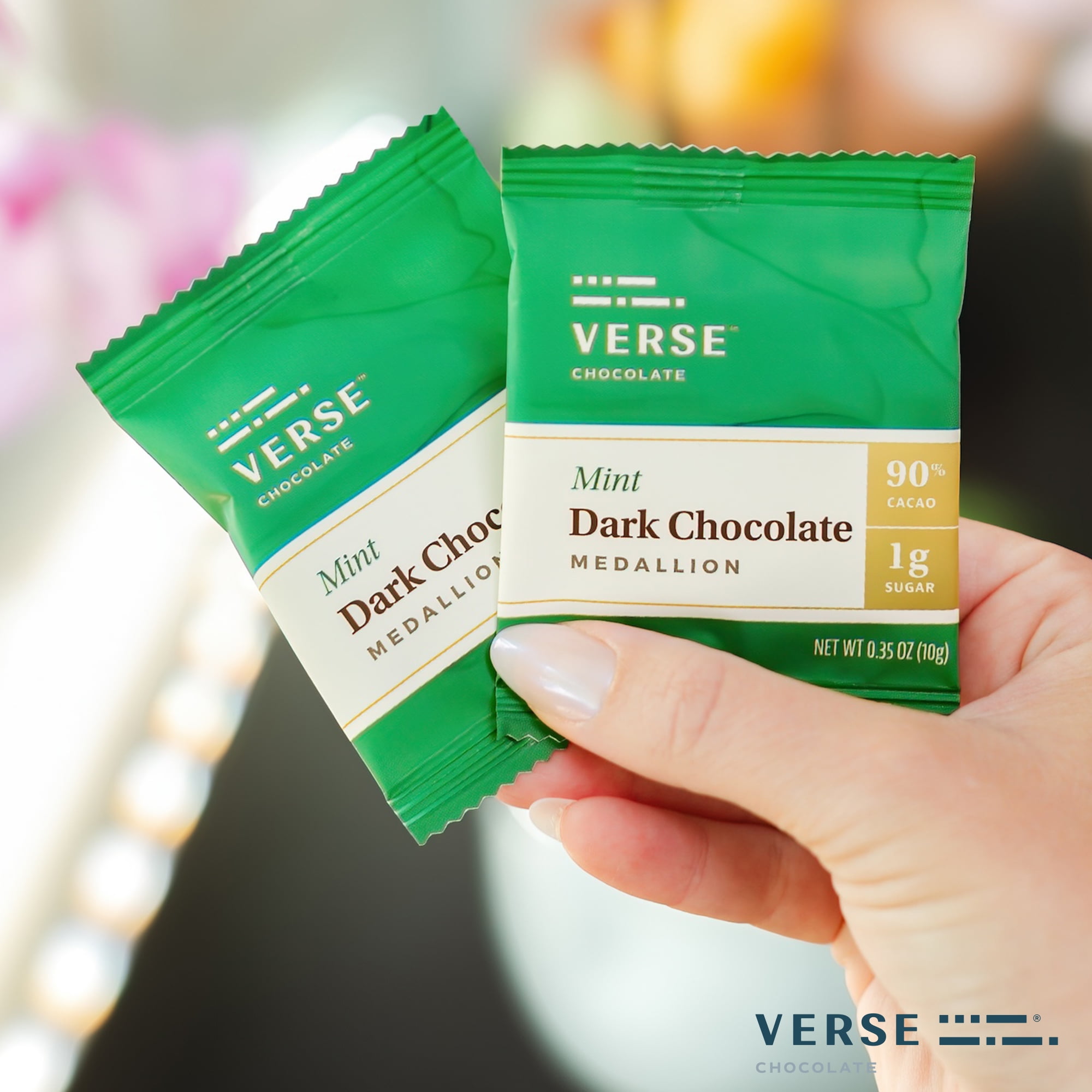 Verse 90% Dark Chocolate Mint Squares - Gluten Free, Keto, Low Sugar Snack - Creamy Dark Cocoa - Only 1g Cane Sugar- Individually Wrapped Vegan Cacao Chocolate Squares (9 Count, 4 Pack)