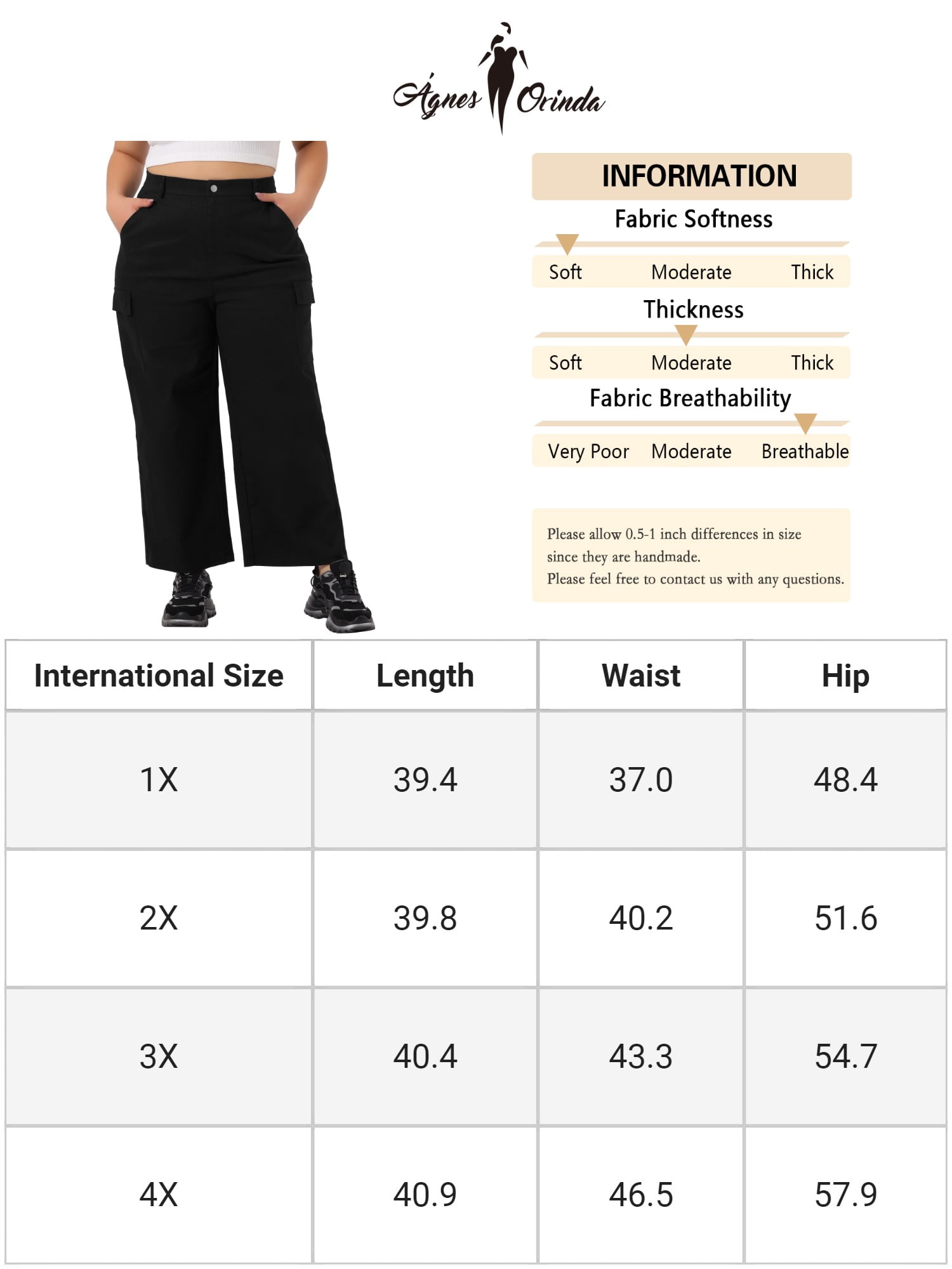 Unique Bargains Women's Plus Size Cargo Pants Drawstring Elastic Waist Pockets Trousers 1X Black