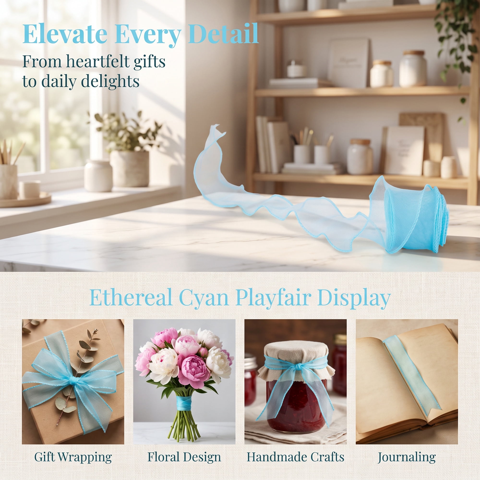 Unique Bargains 10Pcs Woven Edge Chiffon Ribbon on Sturdy Spools Sky Blue 2.4 Yard