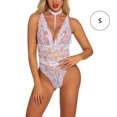 thumbnail image 1 of Lencería sexy de encaje de malla para mujer Ropa interior en V profunda Body Ropa de dormir, Blanco, S kenally XX000104-02, 1 of 7