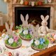thumbnail image 1 of Set of 1 Easter Wooden Ornaments Rabbits and Eggs with Floral Design in Blue for Home Bucolic Style Desktop Decoration 5.51x4.53"Set de 1 adorno de madera de Pascua: conejos y huevos con JASKFLY, 1 of 8