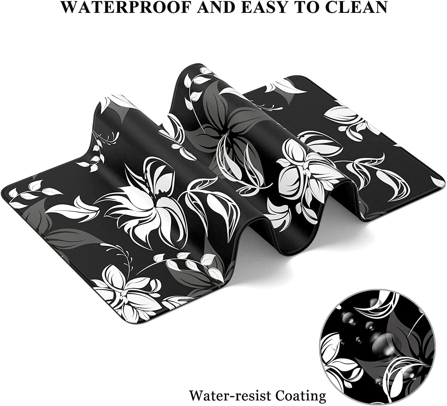 Desk Mat, 32" x 12" XXL Extended Large Gaming Mouse Pad, Desktop Decor Desk Pad, Cute Men Women Office Supplies and Accessories, XL Mouse Mat for Laptop & Keyboard, Black White Flowers