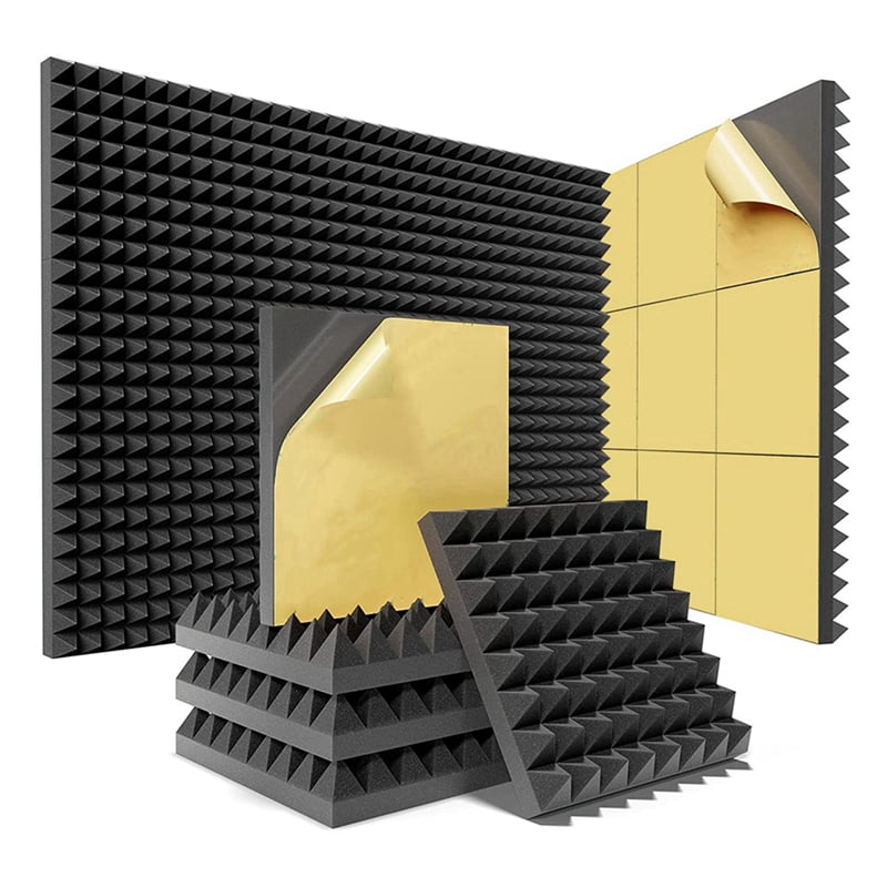 36 Pack Pyramid Sound Proof Foam Panels with Self-Adhesive, 12x12x2Inch Acoustic Foam Panels of High Density (Black)