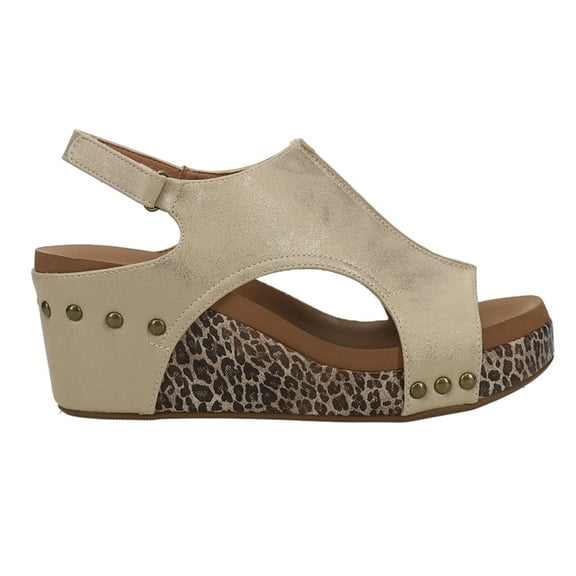 Corkys Womens Carley Leopard Print Studded Slingback Wedge  Casual Shoes