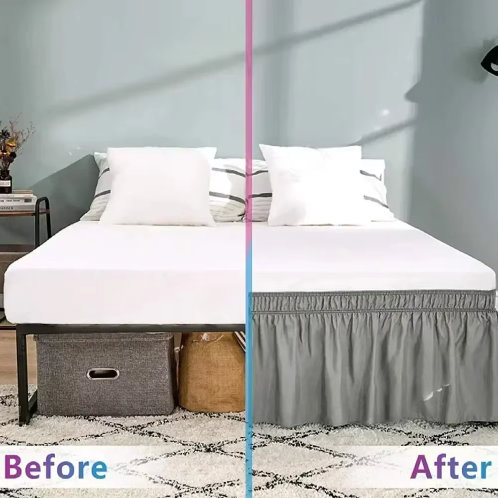 thumbnail image 2 of AIGIA Elastic Wrap Around Bed Skirt Dust Ruffle Smooth Soft Bed Frame Cover 15-inch Drop Easy To Put On, 2 of 6