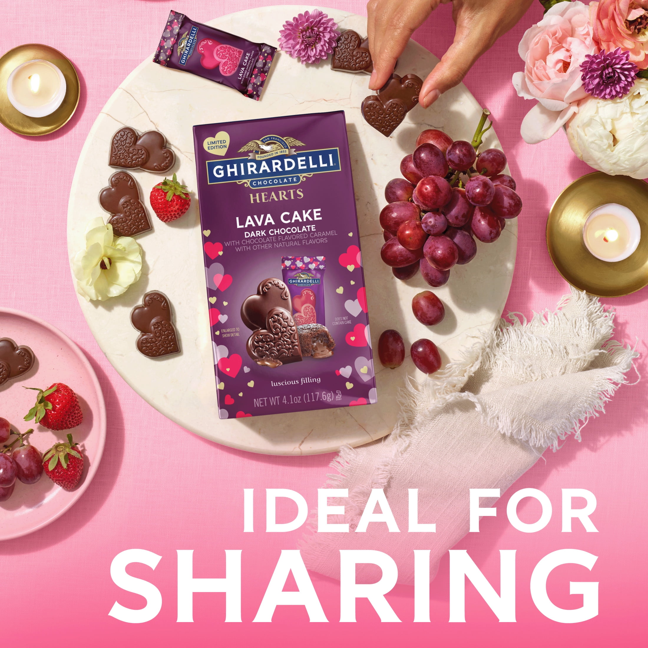 GHIRARDELLI Valentine's Day Dark Chocolate Lava Cake Hearts, 4.1 oz Bag