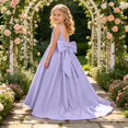 thumbnail image 5 of JUMEYU Little Girls Satin Flower Girl Dress Long Sleeveless Bow Wedding Formal Gown Dresses Size 10 (Light Purple,10 Years), 5 of 9