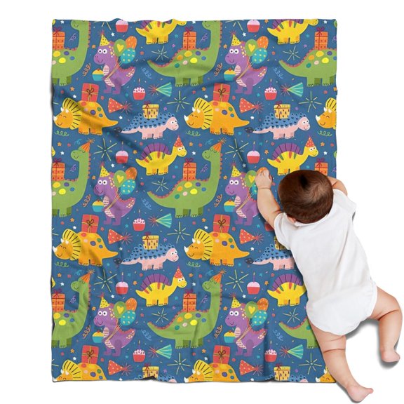 Blue Cartoon Dinosaurs Party Pattern Blanket,Comfortable Soft Lamb Wool Throw Blanket,All Season,Warm Lightweight Blankets for Sofa Bed Couch Living Room Chair,30"x40"