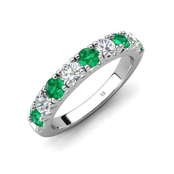 TriJewels 0.90 ctw Emerald and Lab Grown Diamond (3.00 mm) 9 Stone Wedding Band in 10K Gold